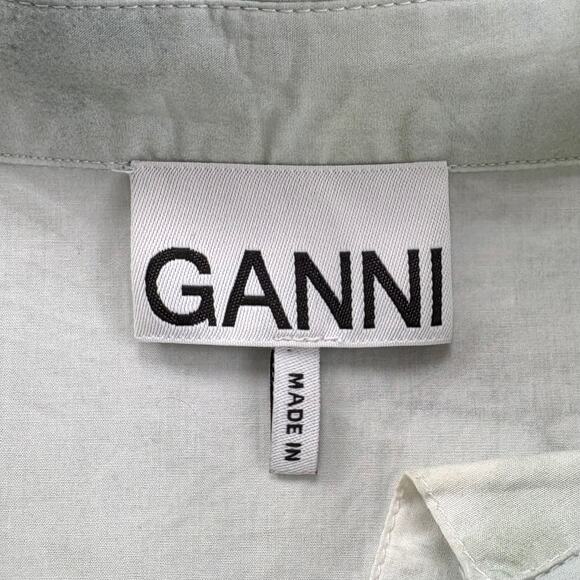 Ganni Tie Dye Cotton Poplin Quarter Button Shirt in Green Watercolor EU 44 US XL - Picture 5 of 10